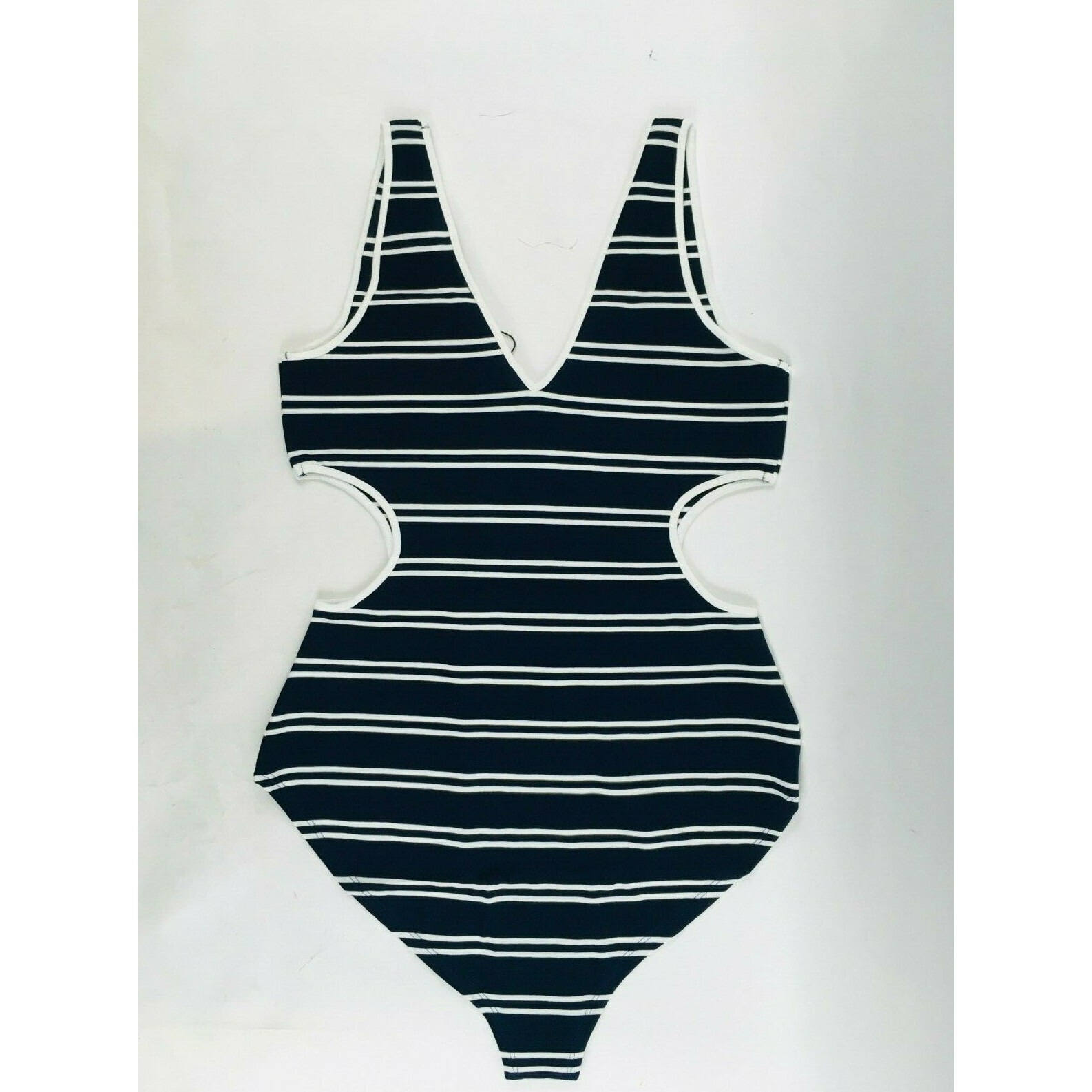 Bb Dakota Bodysuit Women's Size S Navy Blue & White Striped Cut-Out On The Side